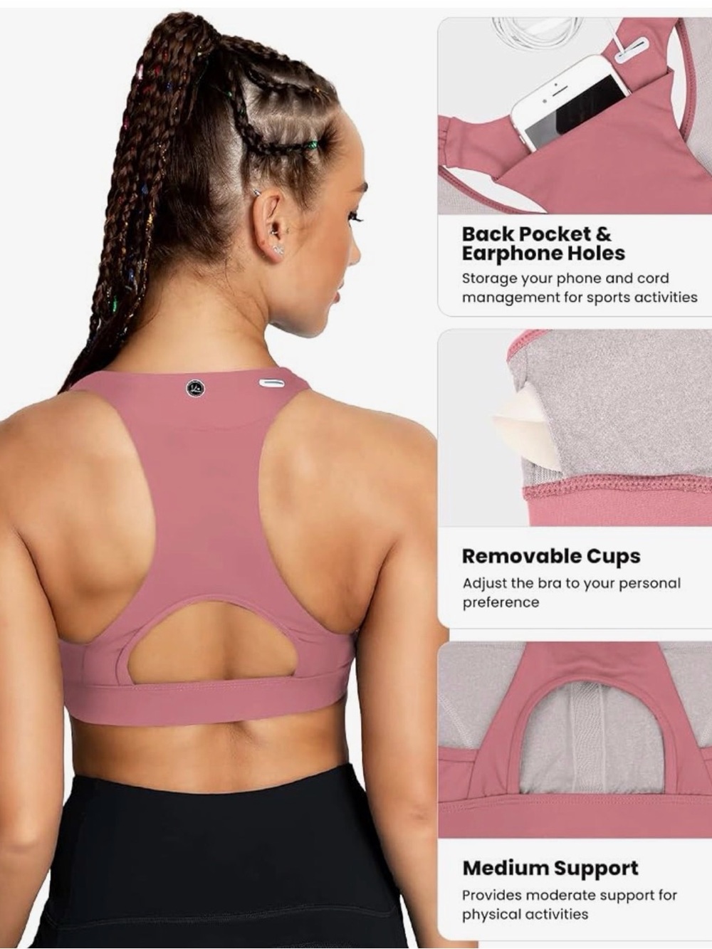 Queenieke Cell Phone Pocket Sports Bras - Picture 5 of 16